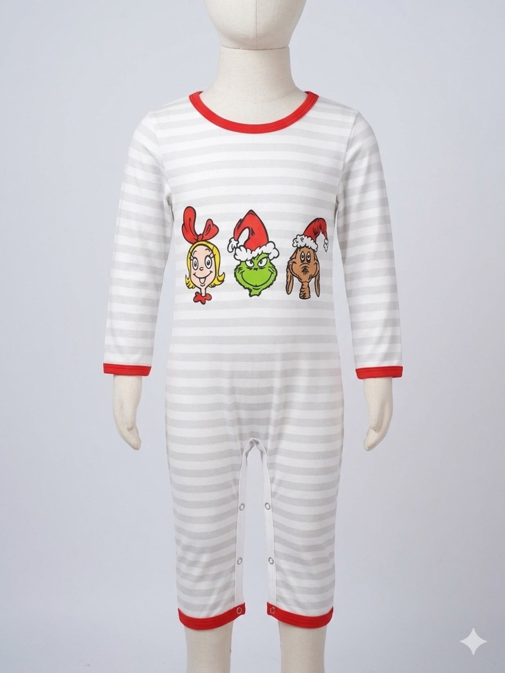 Boutique Kids Holiday Christmas Character Stripe One-Piece - White & Red Grinch